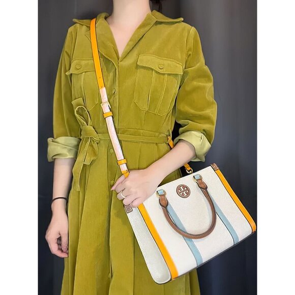 Tory Burch Blake Canvas Small Tote Blue Gold - Picture 6 of 12